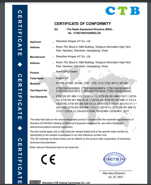 Çin Shenzhen Kingwo IoT Co.,Ltd Sertifikalar